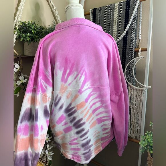 Victoria’s Secret PINK Varsity Half Zip Tie Dye Pullover Oversized Sweatshirt - Picture 5 of 11